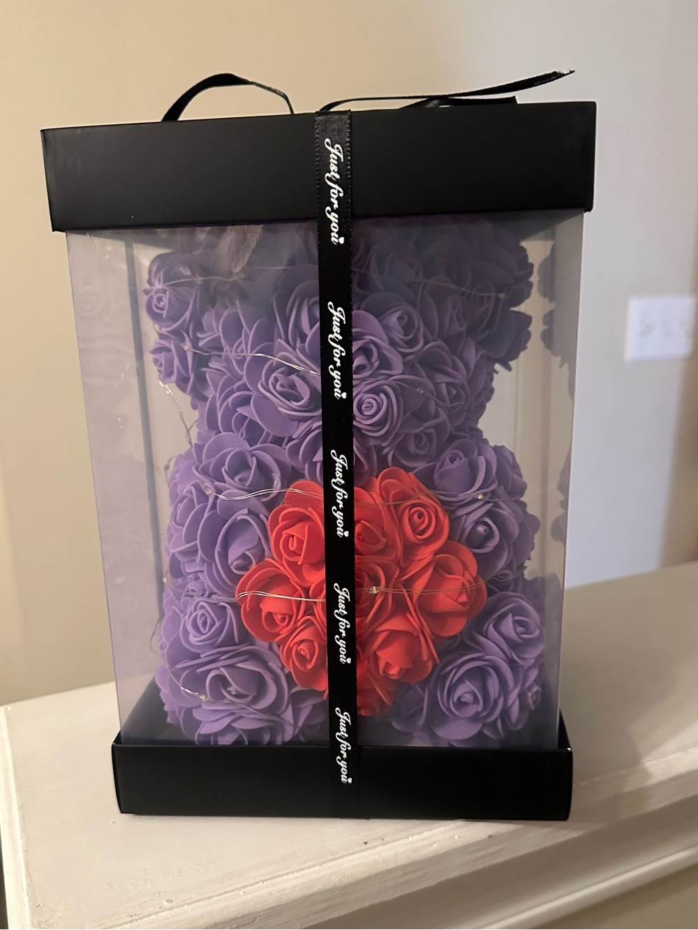 Purple Rose Teddy Bear with Red Heart - Gift Boxed